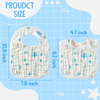 Zainpe 6Pcs Snap Muslin Cotton Baby Bibs Star Moon Pattern Infants Feeding Bib Adjustable Machine Washable Blue Unisex Burp Cloths with 6 Absorbent & Soft Layers for Drooling Teething and Eating