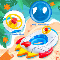 Zainpe Baby Rocket Pool Float Inflatable Swimming Ring with Steering Wheel Horn and Safety Seat Summer Outdoor Beach Water Lounge Raft Tube Inflation Floaty Boat Vinyl Swimming Float Pool Toy for Kids