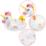 Zainpe Inflatable Unicorn Pool Float with Glitters Inflation Swimming Ring Outdoor Water Inflatable Lounge Raft Tube Summer Fun Beach Floaties Vinyl Swim Floaty Pool Toy for Kids Adults White