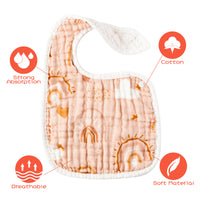 Zainpe 6Pcs Snap Muslin Cotton Bibs for Baby Rainbow Sun Star Bib Adjustable Feeding Bib Machine Washable Unisex Burp Cloths with 6 Absorbent Soft Layers for Infant Newborn Toddler Drooling Teething