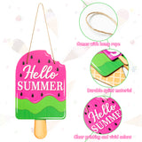 Zainpe 3Pcs Summer Ice Cream Wood Hanging Welcome Door Sign Decoration Hello Summer Watermelon Wall Sign Welcome Wooden Board Plaque for Farmhouse Front Door Decor Home Porch Beach Holiday Party