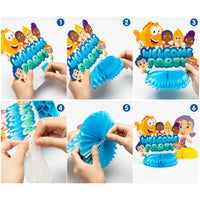 Zainpe 6Pcs Guppies Fish Honeycomb Centerpieces Set Cartoon Double Sided Table Toppers for Birthday Party Favor Baby Shower Decorations Bubble Guppy Themed Party Supplies for Kids & Adults