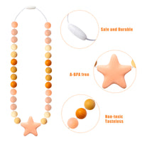 Zainpe 2Pcs Silicone Necklaces Set Round Beads Gray Star Pendant DIY Handmade Crafts Adjustable Peach Color Necklace Bracelets Accessories for Girls Women Kids Gift