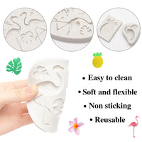 Zainpe 13Pcs Hawaiian Tropical Cake Decoration Flamingo Fondant Molds Pineapple Rain Forest Leaves Tree Theme Candy Chocolate Mold Cupcake Kitchen DIY Baking Tool for Summer Beach Party Supplies