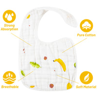 Zainpe 6Pcs Snap Muslin Cotton Bibs for Baby Lemon Flamingo Leaf Pineapple Bib with 6 Absorbent & Soft Layers Machine Washable Adjustable Unisex Burp Cloth for Drooling Eating and Teething