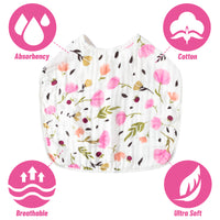 Zainpe 4Pcs Muslin Cotton Feeding Bibs for Baby Girls Star Flower Extra Large Adjustable Bib with 4 Absorbent Soft Layers Machine Washable Burp Cloths for Kids Infant Toddler Newborn Drooling Teething