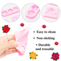 Zainpe 4Pcs Horse Rose Fondant Chocolate Silicone Cupcake Molds Set Cake Decoration DIY Desserts Candy Topper 3D Mini Flower Mould Baking Tools Soap Polymer Clay Crafting for Theme Party Supplies
