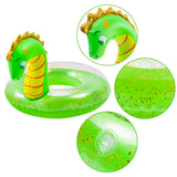 Zainpe Inflatable Dinosaur Pool Float with Glitters Inflation Swimming Ring Summer Outdoor Water Lounge Inflatable Raft Tube Fun Beach Floaties Vinyl Swim Floaty Pool Toy for Kids Adults Green