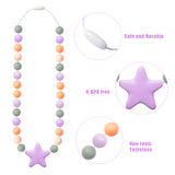 Zainpe 2Pcs Silicone Necklaces Set Round Beads Pink Star Pendant DIY Handmade Crafts Adjustable Purple Necklace Bracelets Accessories for Grils Women Kids Gift