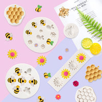 Zainpe 6Pcs Honeycomb Sunflower Bee Fondant Molds Flower Silicone Mold for Cake Decoration DIY Topper Chocolate Candy Cookies Baking Tool Kitchen Accessories Polymer Clay Crafting Theme Party Supplies
