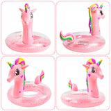 Zainpe Inflatable Unicorn Pool Float with Glitters Kids Inflation Swimming Ring Summer Outdoor Water Lounge Inflatable Raft Tube Fun Beach Floaties Vinyl Swim Floaty Pool Toys for Girls Boys Pink