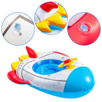 Zainpe Baby Rocket Pool Float Inflatable Swimming Ring with Steering Wheel Horn and Safety Seat Summer Outdoor Beach Water Lounge Raft Tube Inflation Floaty Boat Vinyl Swimming Float Pool Toy for Kids