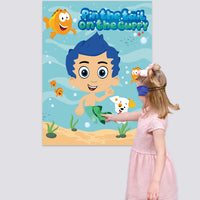 Zainpe Guppies Fish Stickers Games for Kids Pin the Tail on the Guppy Ocean Theme DIY Birthday Party Wall Decor Supplies Poster Pin Game with Blindfold Collection Favors Baby Shower Family Activities