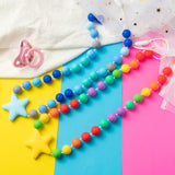 Zainpe 2Pcs Silicone Necklaces Set Round Bead Yellow Star Pendant DIY Handmade Crafts Adjustable Multicolor Beads Necklace Bracelets Accessories for Girls Women Kids Gift Necklace-Rainbow