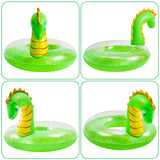 Zainpe Inflatable Dinosaur Pool Float with Glitters Inflation Swimming Ring Summer Outdoor Water Lounge Inflatable Raft Tube Fun Beach Floaties Vinyl Swim Floaty Pool Toy for Kids Adults Green