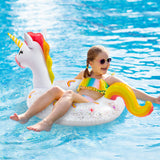 Zainpe Inflatable Unicorn Pool Float with Glitters Inflation Swimming Ring Outdoor Water Inflatable Lounge Raft Tube Summer Fun Beach Floaties Vinyl Swim Floaty Pool Toy for Kids Adults White