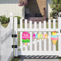 Zainpe 3Pcs Summer Ice Cream Wood Hanging Welcome Door Sign Decoration Hello Summer Watermelon Wall Sign Welcome Wooden Board Plaque for Farmhouse Front Door Decor Home Porch Beach Holiday Party