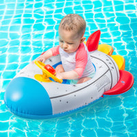 Zainpe Baby Rocket Pool Float Inflatable Swimming Ring with Steering Wheel Horn and Safety Seat Summer Outdoor Beach Water Lounge Raft Tube Inflation Floaty Boat Vinyl Swimming Float Pool Toy for Kids