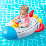 Zainpe Baby Rocket Pool Float Inflatable Swimming Ring with Steering Wheel Horn and Safety Seat Summer Outdoor Beach Water Lounge Raft Tube Inflation Floaty Boat Vinyl Swimming Float Pool Toy for Kids