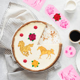 Zainpe 4Pcs Horse Rose Fondant Chocolate Silicone Cupcake Molds Set Cake Decoration DIY Desserts Candy Topper 3D Mini Flower Mould Baking Tools Soap Polymer Clay Crafting for Theme Party Supplies