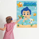 Zainpe Guppies Fish Stickers Games for Kids Pin the Tail on the Guppy Ocean Theme DIY Birthday Party Wall Decor Supplies Poster Pin Game with Blindfold Collection Favors Baby Shower Family Activities