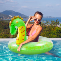 Zainpe Inflatable Dinosaur Pool Float with Glitters Inflation Swimming Ring Summer Outdoor Water Lounge Inflatable Raft Tube Fun Beach Floaties Vinyl Swim Floaty Pool Toy for Kids Adults Green