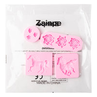 Zainpe 4Pcs Horse Rose Fondant Chocolate Silicone Cupcake Molds Set Cake Decoration DIY Desserts Candy Topper 3D Mini Flower Mould Baking Tools Soap Polymer Clay Crafting for Theme Party Supplies