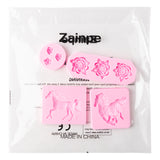 Zainpe 4Pcs Horse Rose Fondant Chocolate Silicone Cupcake Molds Set Cake Decoration DIY Desserts Candy Topper 3D Mini Flower Mould Baking Tools Soap Polymer Clay Crafting for Theme Party Supplies