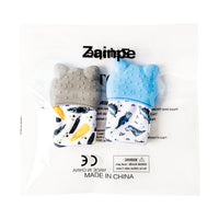 Zainpe 2Pcs Baby Teething Mittens Silicone Cat Teething Mitt with Adjustable Strap Crinkle Sound Infant Chew Toys Dinosaur Feather Pattern Teether Gloves Soothe Sore Swollen Gums for 0-6 Months Infant